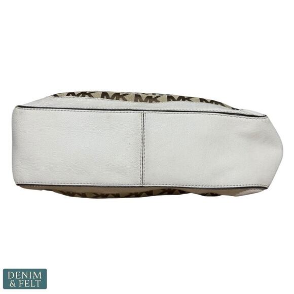 Michael Kors MK Logo Canvas Satchel with Cream Leather Trim & Charm Tote Bag - Picture 6 of 16